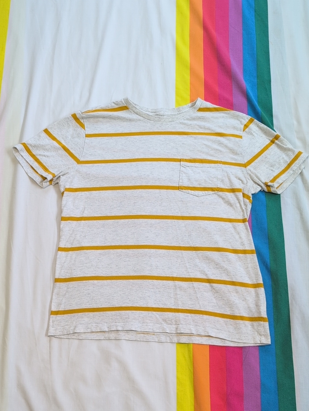 GAP Striped Pocket Tee - White with Mustard Stripes